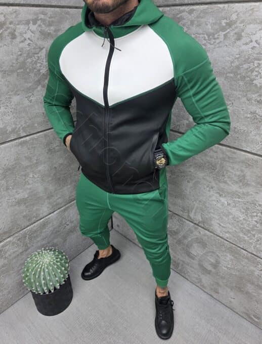 Compleu sport pentru barbati in trei culori cu gluga-verde cod 722-1