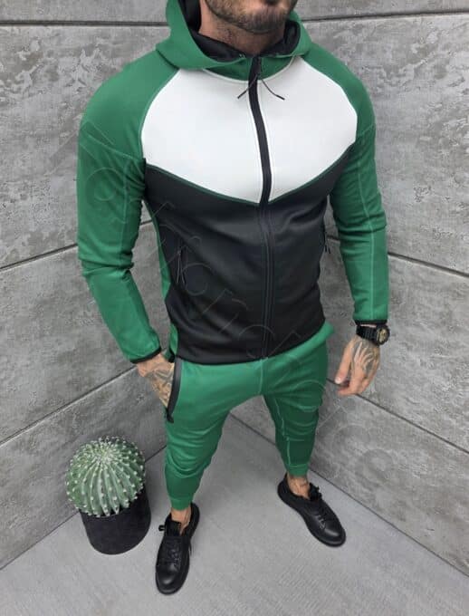 Compleu sport pentru barbati in trei culori cu gluga-verde cod 722-1