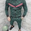 Compleu sport pentru barbati cu guler inalt si banda multicolor-verde masliniu cod 3832-2