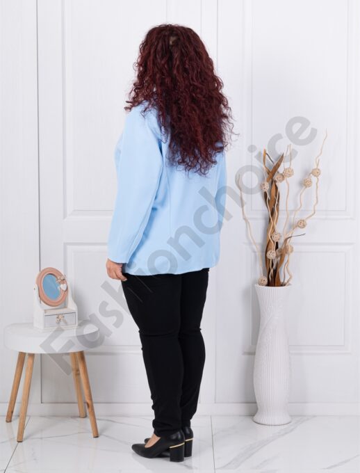 Sacou maxi elegant cu rever si doi nasturi-albastru deschis cod 2609-11