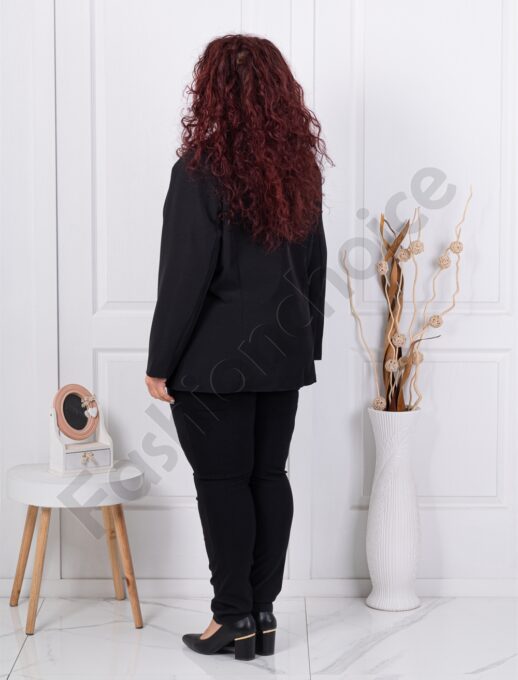 Sacou maxi elegant cu rever si doi nasturi-negru cod 2609