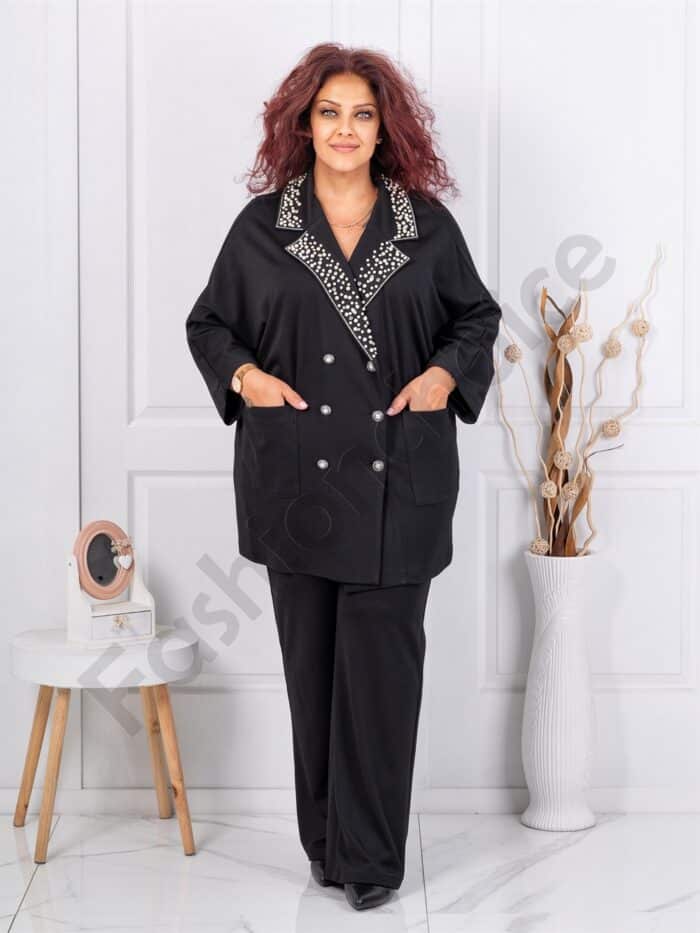Set maxi blazer si pantalon cu rever din perle cod 22822