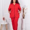 Compleu maxi cu gluga si banda din pietricele multicolor-rosu cod 8062