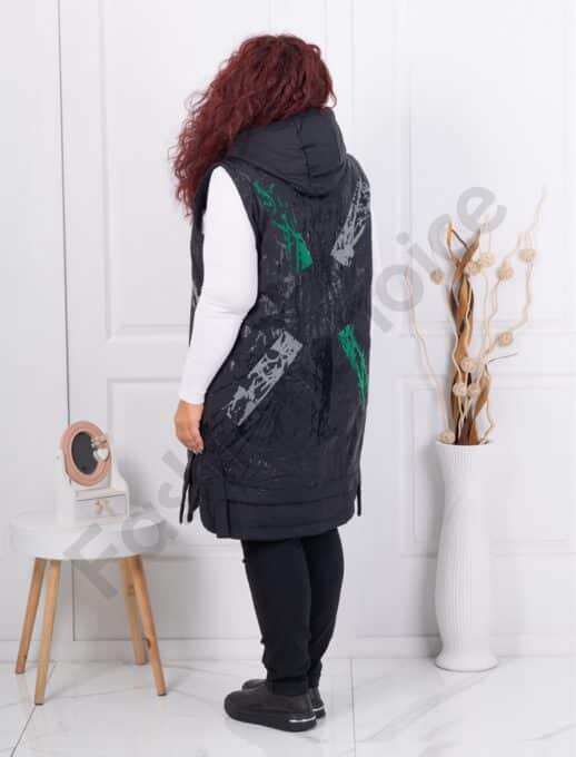 Vesta maxi de dama cu gluga si imprimeu multicolor cod 90081