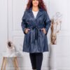 Trenci super maxi din piele cu curea si rever dublu-albastru inchis cod 36693