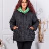 Geaca maxi cu inimi brodate si litere-gluga verde cod 63001-1