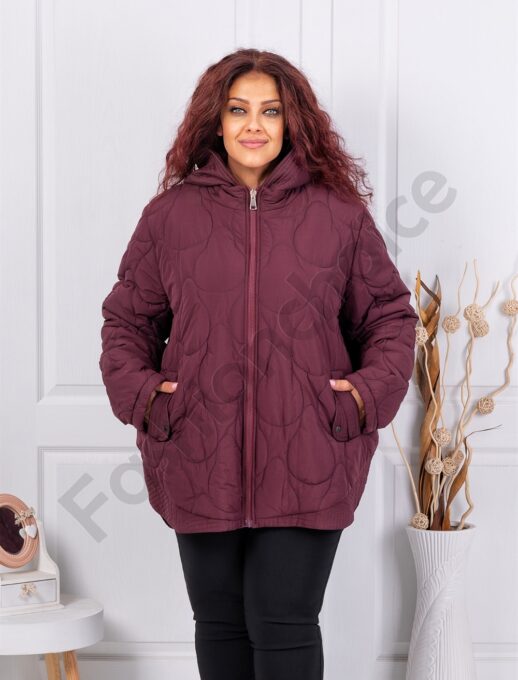 Geaca maxi groasa cu figuri brodate-bordo cod 63016