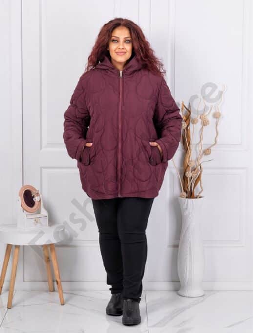 Geaca maxi groasa cu figuri brodate-bordo cod 63016