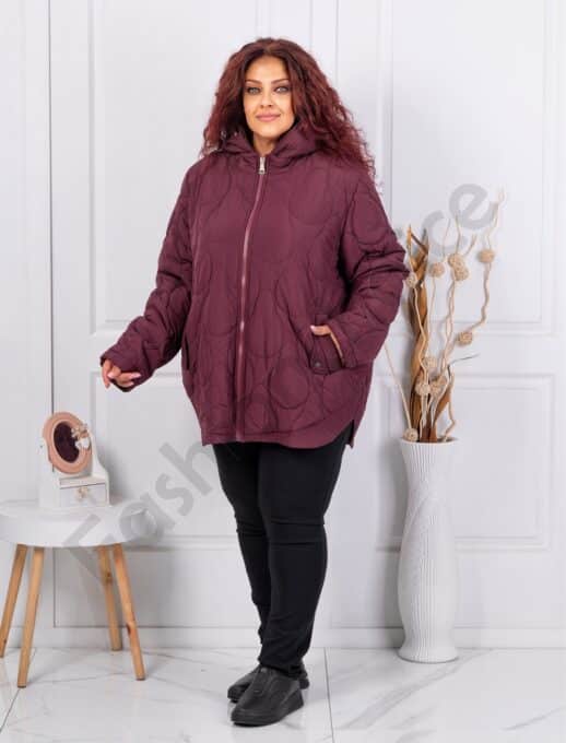 Geaca maxi groasa cu figuri brodate-bordo cod 63016
