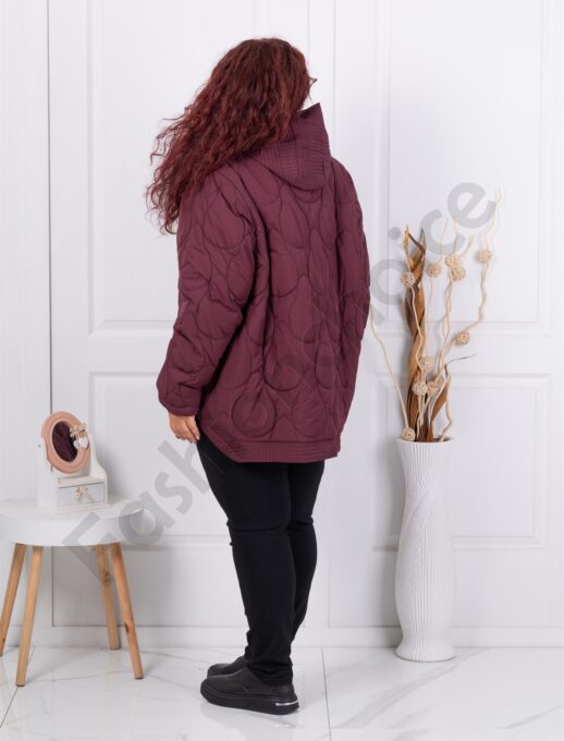 Geaca maxi groasa cu figuri brodate-bordo cod 63016