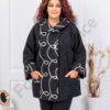 Palton maxi elegant din bucle cu broderie-negru cod 251114