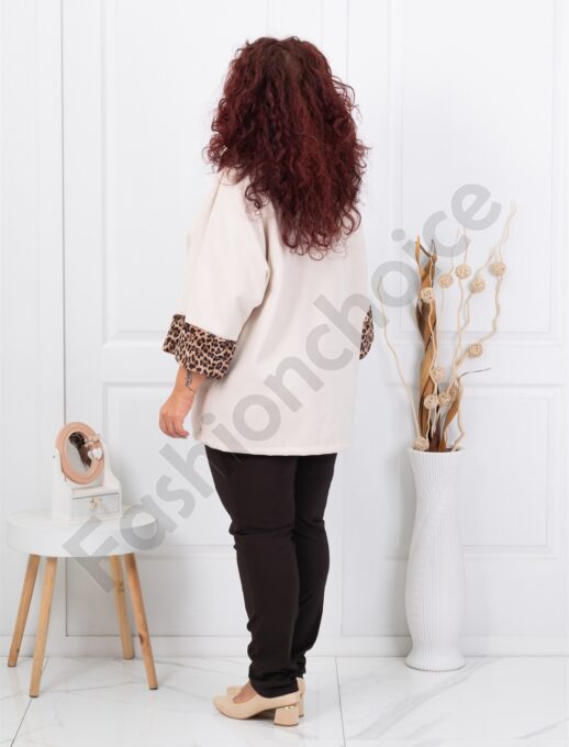Palton maxi elegant din casmir cu accent leopard-sampanie cod 251113-1