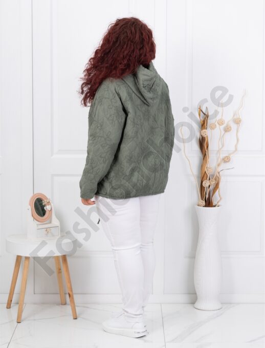 Jacheta maxi de dama cu broderie si gluga-kaki cod 5062-1