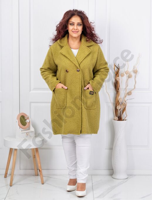 Palton maxi elegant din bucle-masliniu cod 1748-10