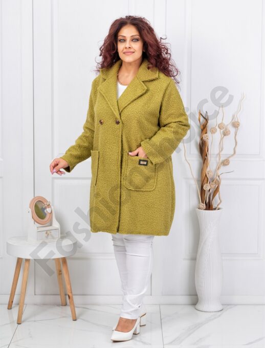 Palton maxi elegant din bucle-masliniu cod 1748-10