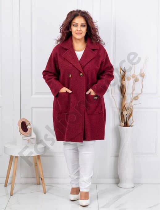 Palton maxi elegant din bucle-bordo cod 1748-14