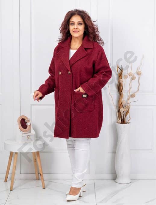 Palton maxi elegant din bucle-bordo cod 1748-14