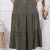Fusta maxi sport-elegant din catifea reiata cu volane-kaki cod 3160-5