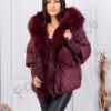 Geaca de dama pentru iarna cu blana eco si maneci tricotate-bordo cod 24516-3