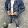 Compleu pentru barbati din denim cu aplicatie moderna-albastru inchis cod 2446-1