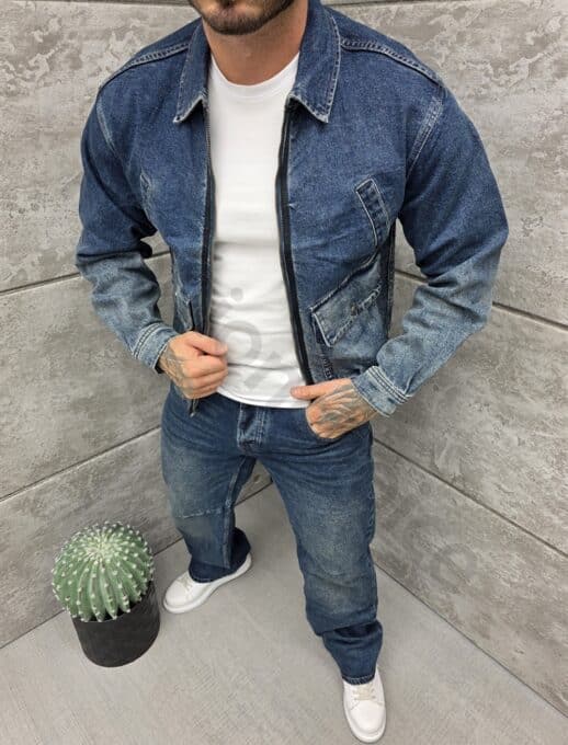 Compleu din denim cu efect ombre si blugi Baggy style cod C62-7217
