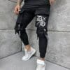 Pantalon pentru barbati din fas cu buzunare cargo si catarame-negru cod 5567