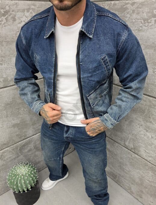 Geaca pentru barbati din denim cu efect ombre-albastru cod C62