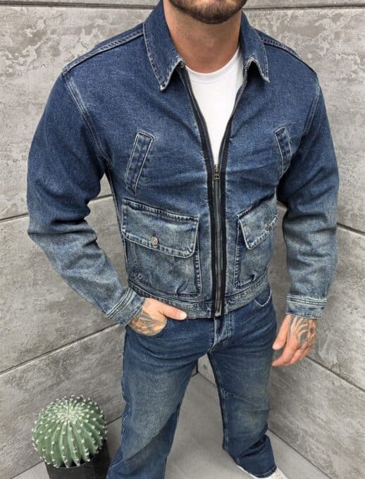 Geaca pentru barbati din denim cu efect ombre-albastru cod C62