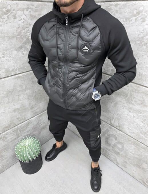 Compleu sport in combinatie cu fas in fata si spate-negru cod 1146