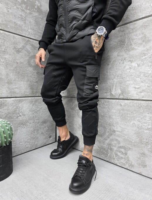 Compleu sport in combinatie cu fas in fata si spate-negru cod 1146