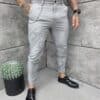 Pantalon oficial pentru barbati cu fermoar la vitel-gri deschis melanj cod 2450-1