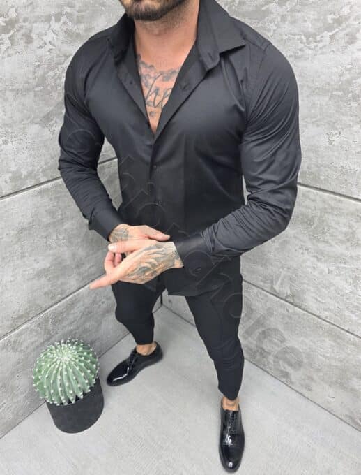 Camasa pentru barbati cu lycra si guler clasic/S-6XL/-negru cod 2451