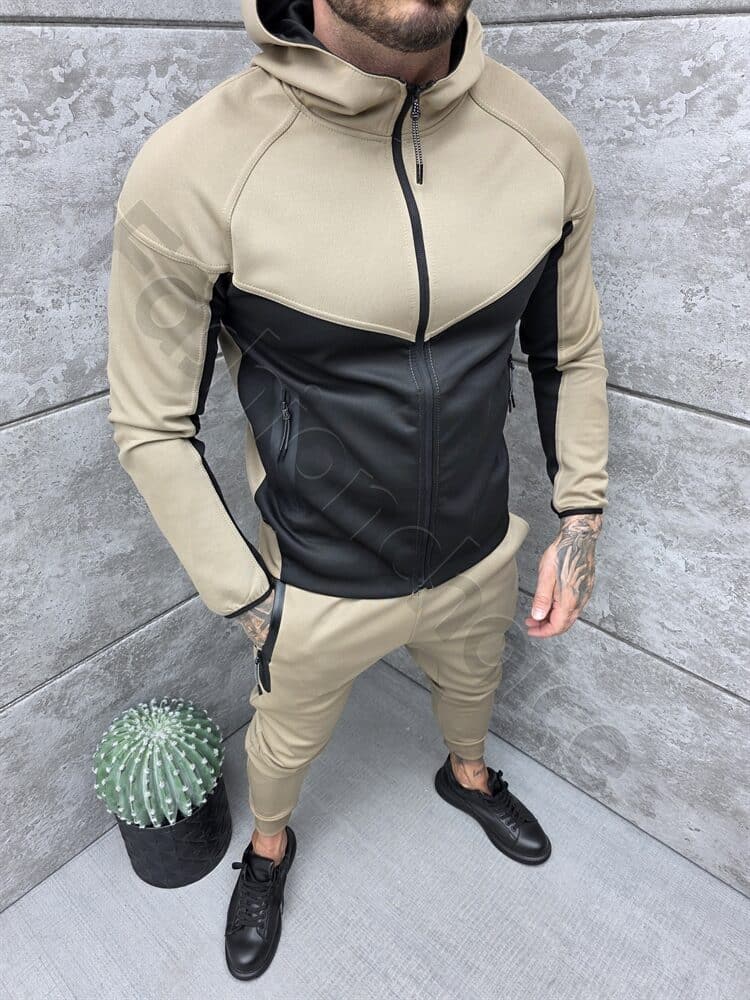 Compleu sport pentru barbati in doua culori cu gluga-bej cod 739-1