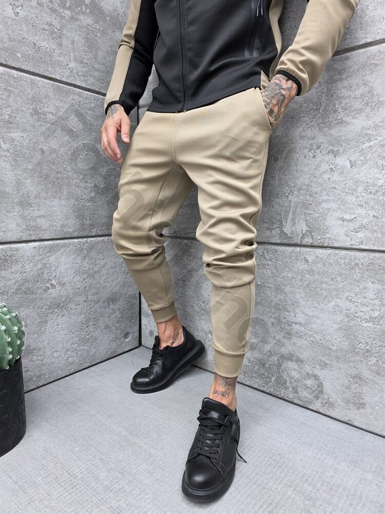 Compleu sport pentru barbati in doua culori cu gluga-bej cod 739-1