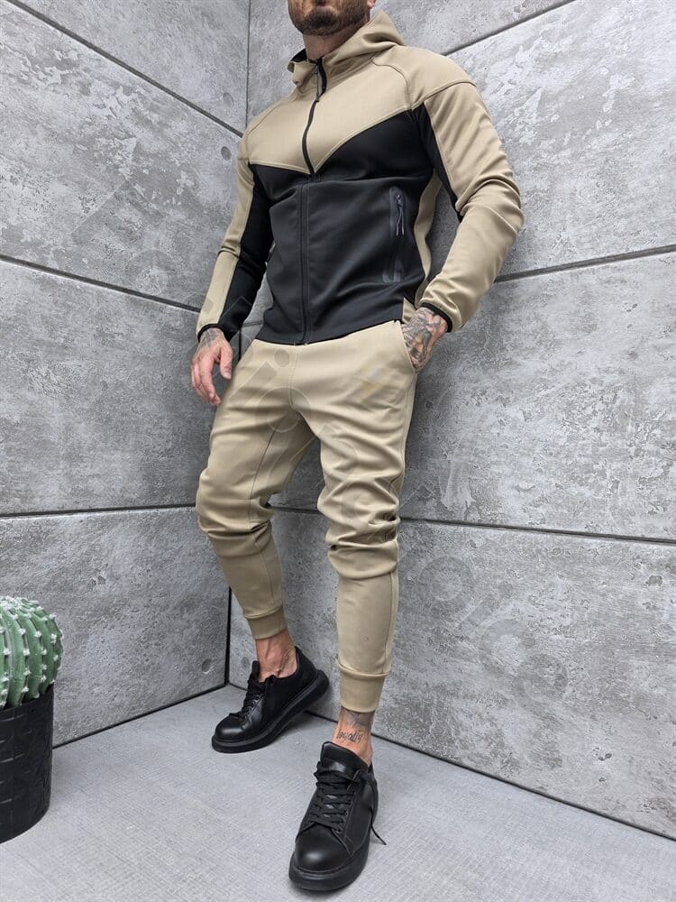 Compleu sport pentru barbati in doua culori cu gluga-bej cod 739-1
