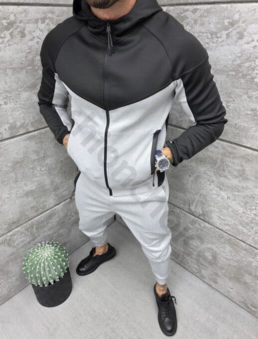Compleu sport pentru barbati in doua culori cu gluga-gri cod 739-3
