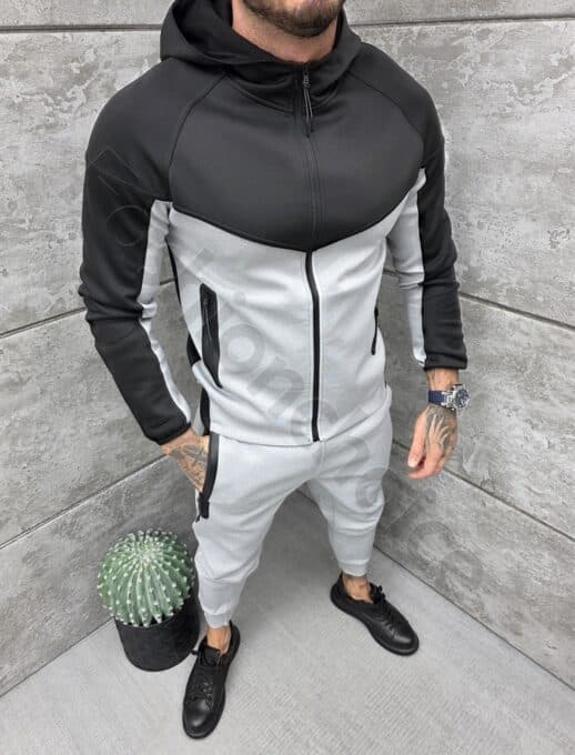 Compleu sport pentru barbati in doua culori cu gluga-gri cod 739-3
