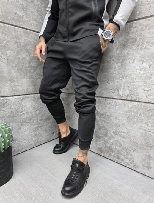 Compleu sport pentru barbati in doua culori cu gluga-negru cod 739