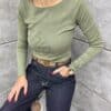 Bluza de dama din tricotaj finut cu decolteu rotund-kaki cod 5112X27