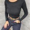 Bluza de dama din tricotaj finut cu decolteu rotund-negru cod 5112X28