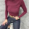 Bluza de dama din tricotaj finut cu guler la baza gatului-bordo cod 5119X26