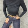 Bluza de dama din tricotaj finut cu guler la baza gatului-negru cod 5119X28