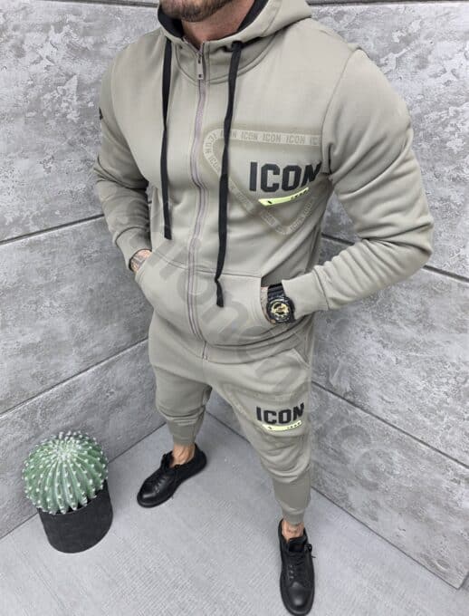 Compleu gros pentru barbati cu gluga si imprimeu-kaki cod 5728-1