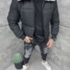 Geaca groasa pentru barbati cu guler din caracul-negru cod 2516