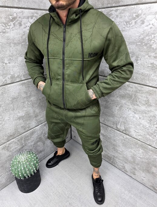 Compleu gros pentru barbati cu gluga si broderie-verde cod 5355-2