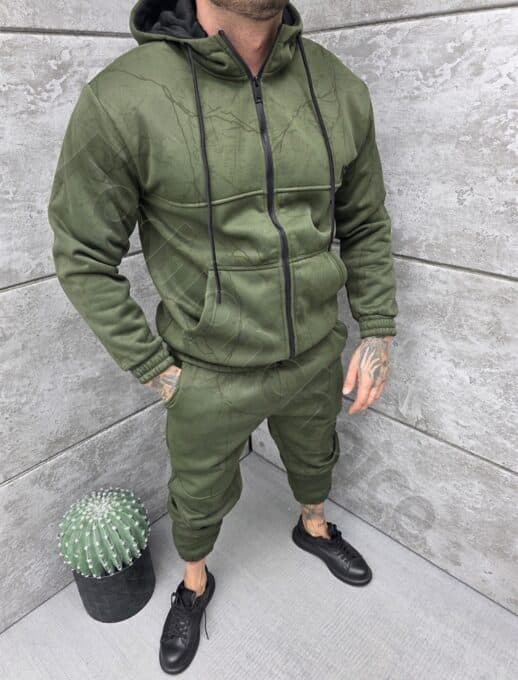 Compleu gros pentru barbati cu gluga si broderie-verde cod 5355-2