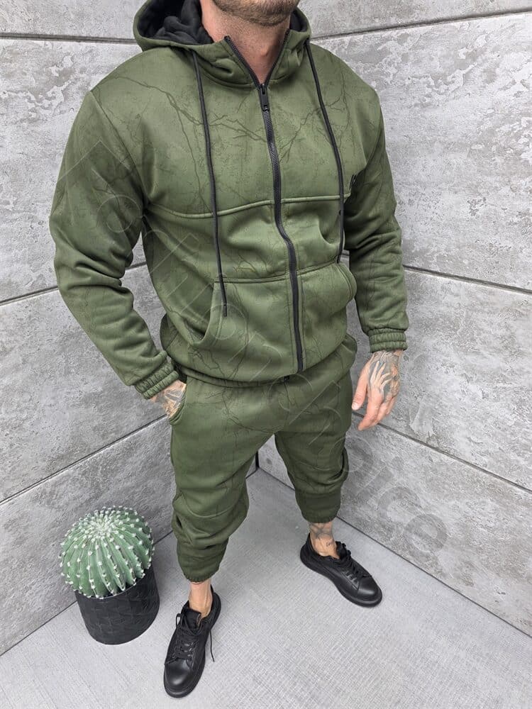 Compleu gros pentru barbati cu gluga si broderie-verde cod 5355-2