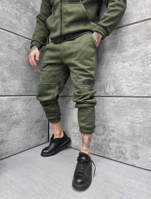 Compleu gros pentru barbati cu gluga si broderie-verde cod 5355-2