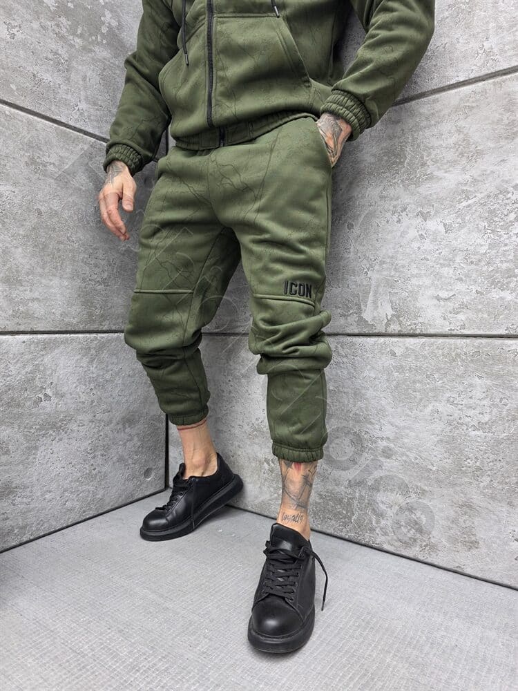 Compleu gros pentru barbati cu gluga si broderie-verde cod 5355-2