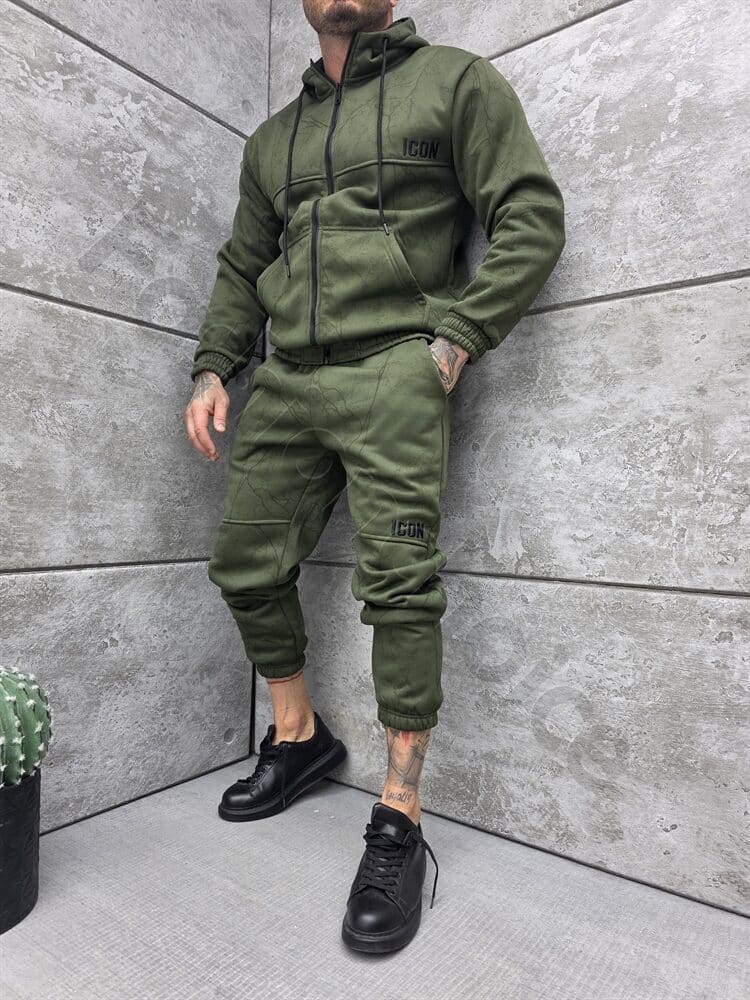 Compleu gros pentru barbati cu gluga si broderie-verde cod 5355-2